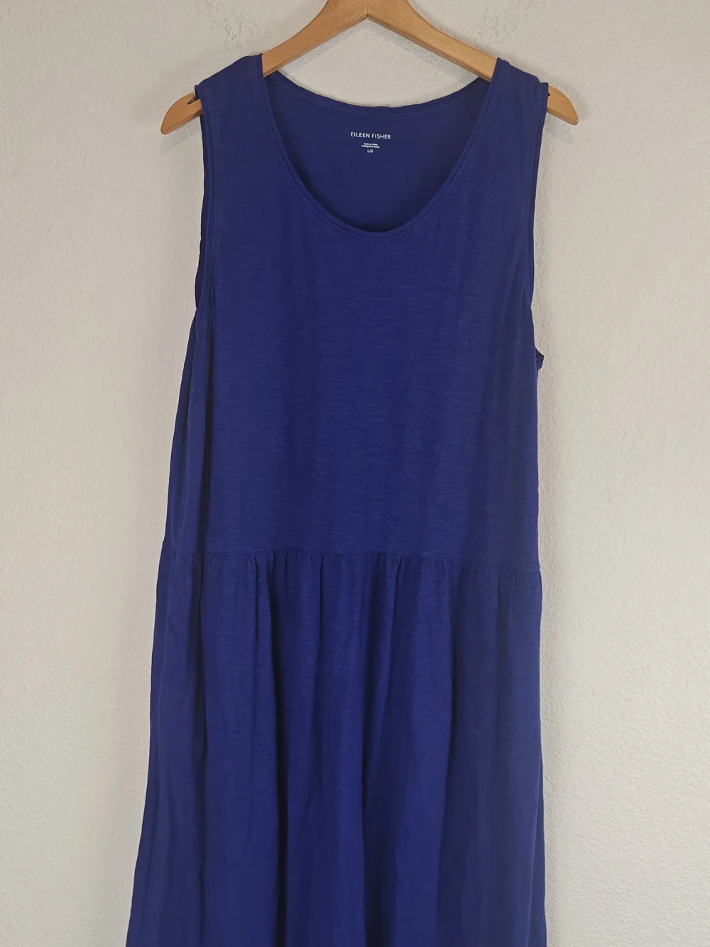 Eileen Fisher Blue Tiered Maxi Dress Large Cotton Blend Sleeveless